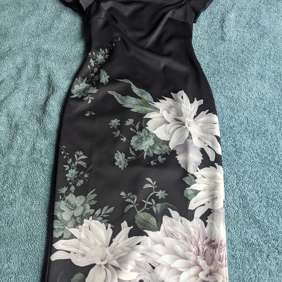 Ted Baker Peaony Floral Print Bardot Dress, Black - Picture 7 of 16